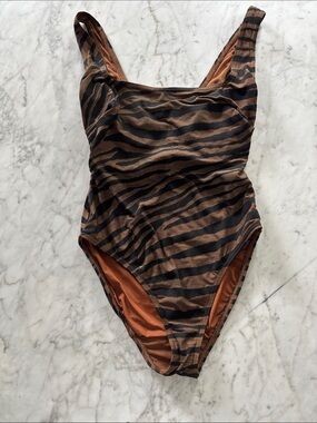 Bravissimo Tiger Stripe One-Piece Swimsuit - size 30F - Brown & Black